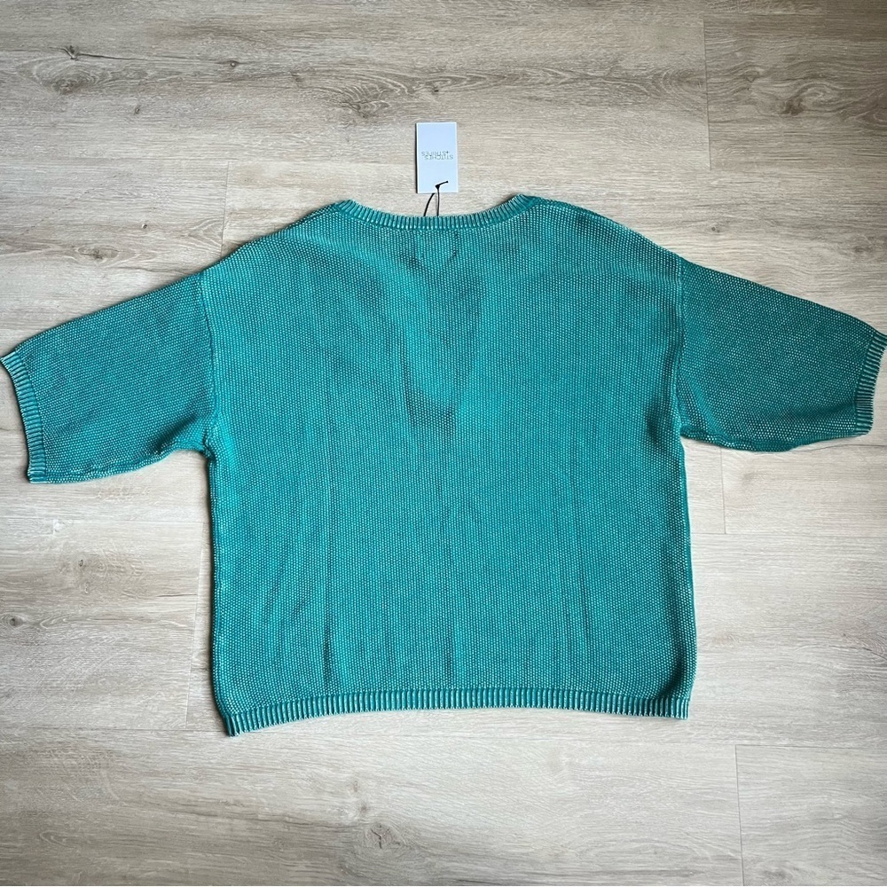 STITCHES & STRIPES NWT V Neck Pullover Knit Sweater Washed Green SZ L Cotton - Picture 7 of 7